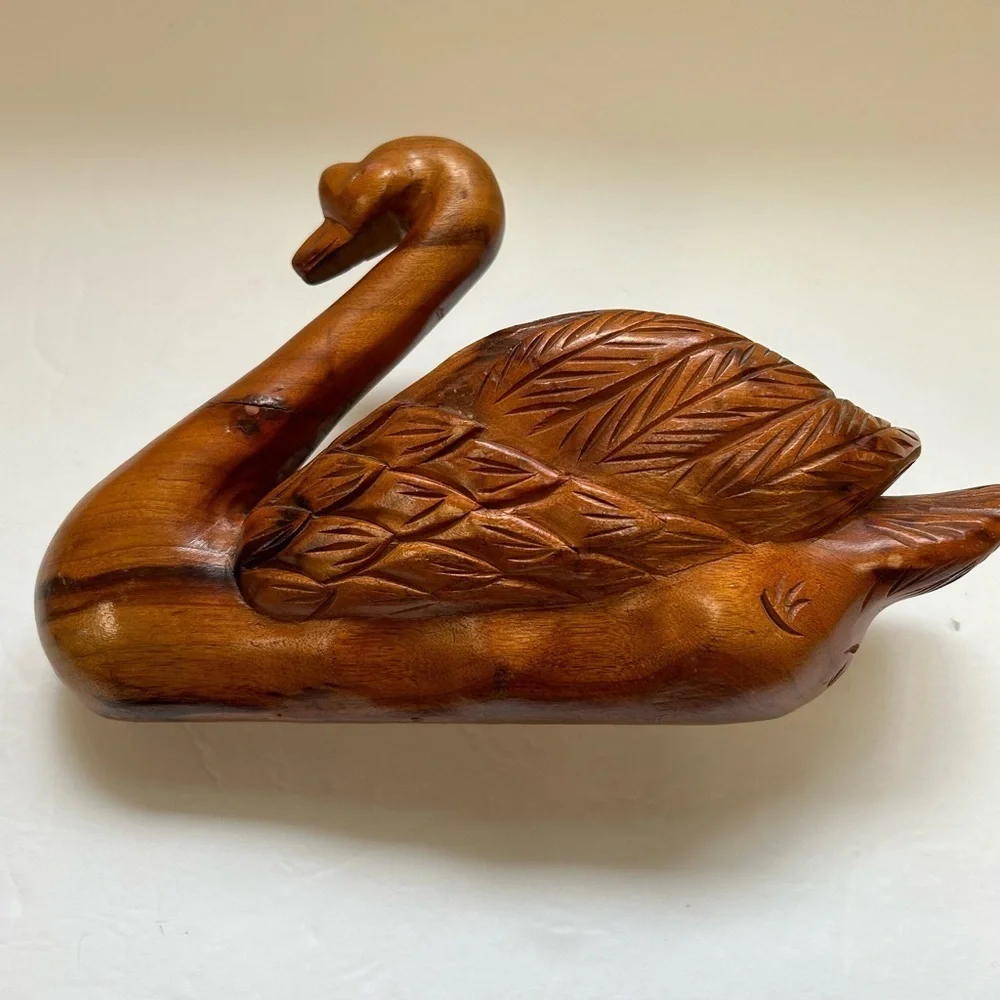 Hand carved wooden swan/ ornate/ Vintage/ acacia wood